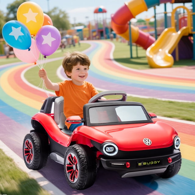 EDTara 12v Licensed Volkswagen Beetle Ride-On Car, Equipped With Parent Remote Control, Spring Suspension, Led Lights, and Bluetooth Music Function for Enhanced Playtime