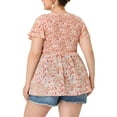 thumbnail image 3 of Agnes Orinda Women's Plus Size Chiffon Smock Waist Floral Peplum Blouse 3X Pink, 3 of 5