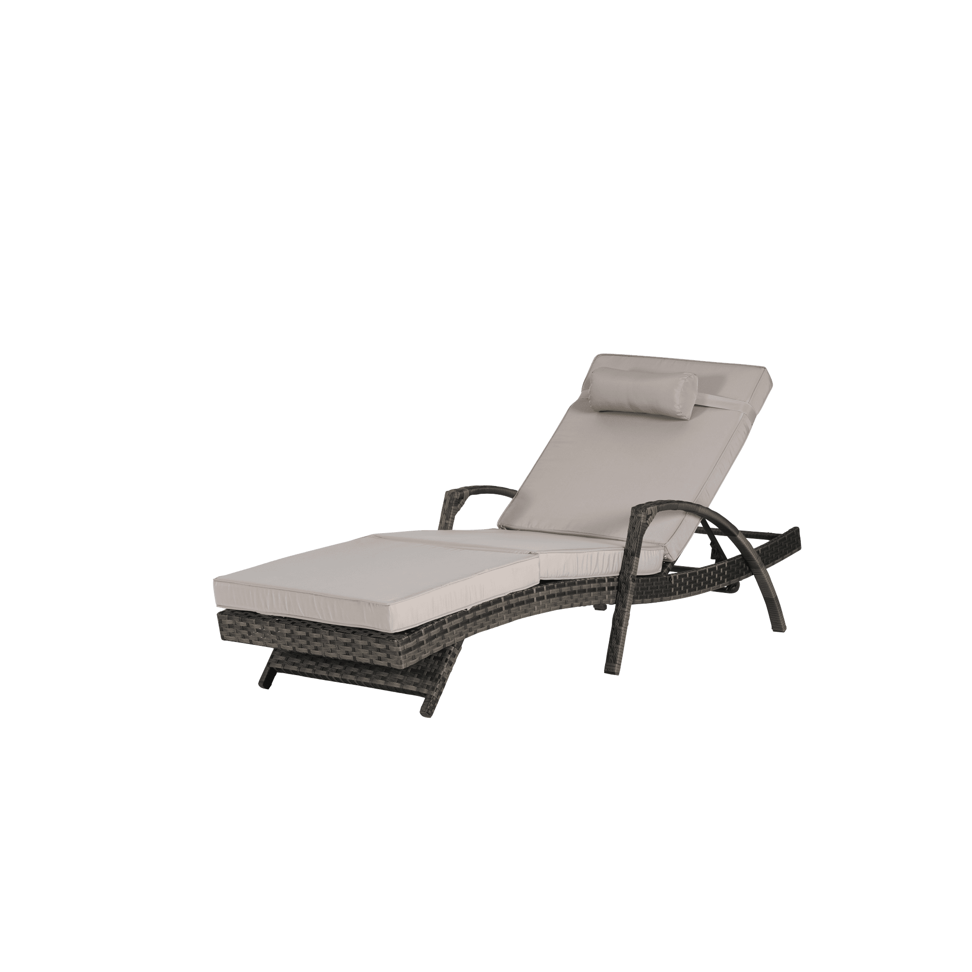 Outdoor Long Reclining Chair Set of 2,Wicker Lounge Chairs with Wicker Lounge Chairs with Cushions and Armrest,Reclining Lounge Chair Lawn Sunbathing Chairs Recliner Adjustable to 150°,Light Gray