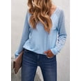 thumbnail image 3 of Mengpipi Long Sleeve Shirts for Women Striped Sheer Sleeve Tops Casual V Neck Loose Blouses Trendy Blue, S(US 4-6), 3 of 5