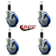 thumbnail image 2 of 5 Inch Blue Poly Swivel 1-1/4 Inch Expanding Stem Caster Set with Brake SCC, 2 of 2