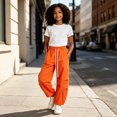 thumbnail image 2 of Landzoo Teen Girls Athletic Cargo Pants Wide Leg With Pockets And Drawstring Fall Casual Kid Girls Baggy Trousers, 2 of 6