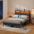 thumbnail image 4 of HOOBRO Full Size Upholstered Bed Frame with Charging Station & LED Light Strip - Sturdy Metal Support, Headboard with Storage Shelves, Outlets & USB Ports - Stylish Black Bedroom Furniture, 4 of 10