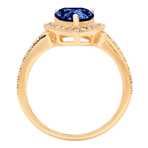 2.36 ct Pear Cut Simulated Tanzanite Halo Engagement Ring for Women in 18K Yellow Gold