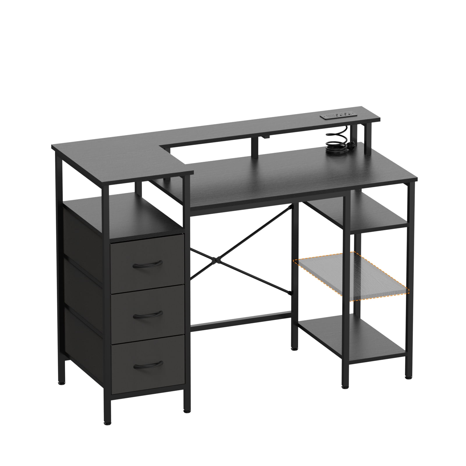 Ktaxon L-Shape Computer Desk with Charging Station 47 Inch Gaming Desk Concer PC Laptop Table with Drawers & Storage Shelves Workstation, Black
