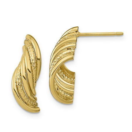 Primal Gold 14 Karat Yellow Gold Fancy Polished and Diamond-cut Wire Curves Post Dangle Earrings
