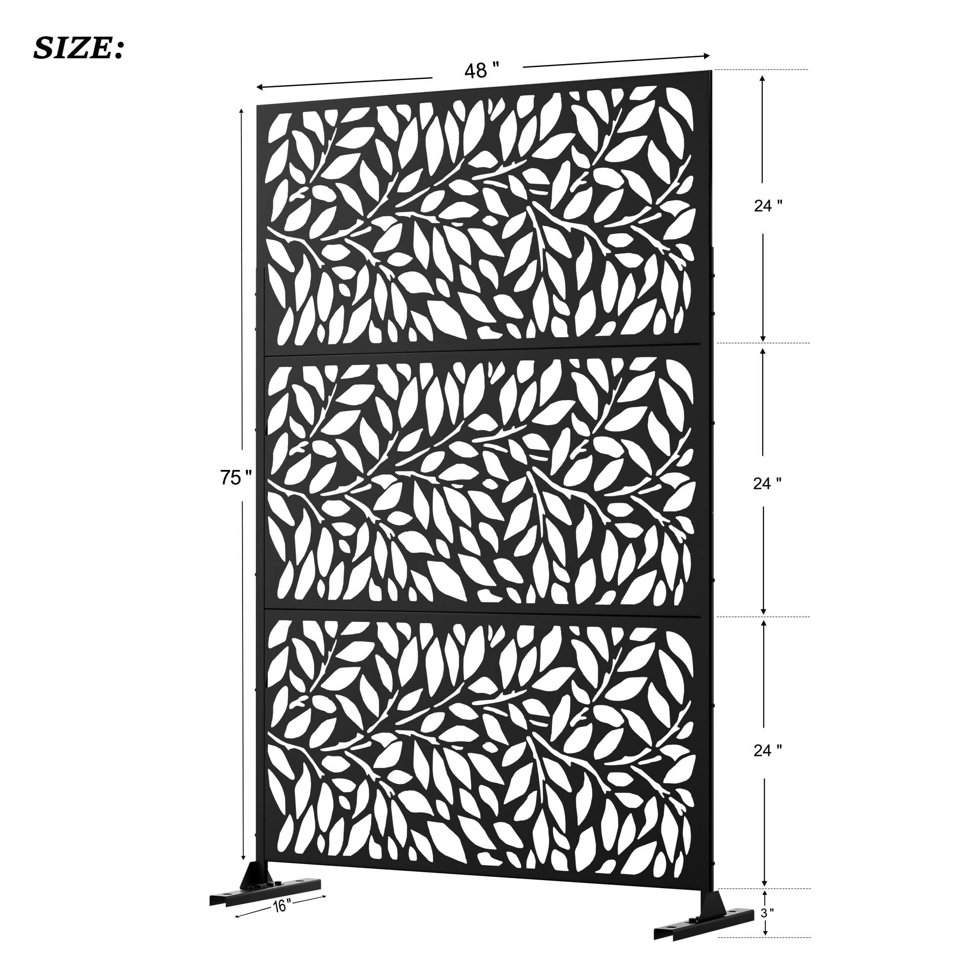 MAYEERTY Black Galvanized Metal Privacy Screen, Outdoor Garden Patio, 72×47×16in