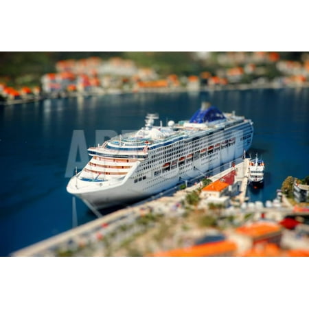 Cruise Liner in Kotor Bay near the Old City. Top View from the Mountain Print Wall Art By