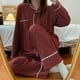 thumbnail image 3 of Yasuk-Conjunto de pijama Retro para mujer, ropa de dormir informal a cuadros con pantalones, pantalón suave, primavera y otoño, 2023, 3 of 3