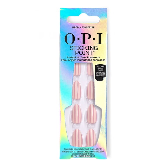 OPI Sticking Point Press on Nails, with Built-in Sticky Tabs. Just Peel, Stick, and Press, Drop a Pinstripe