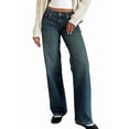 thumbnail image 3 of Women Baggy Jeans Mid-Low Waist Boyfriend Streetwear Vintage Jeans Wide Leg Denim Pants Water-Washed Blue XL, 3 of 9
