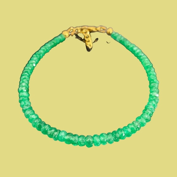 Natural Zambian Emerald Faceted Green Beads Bracelet 8.5 Inch
