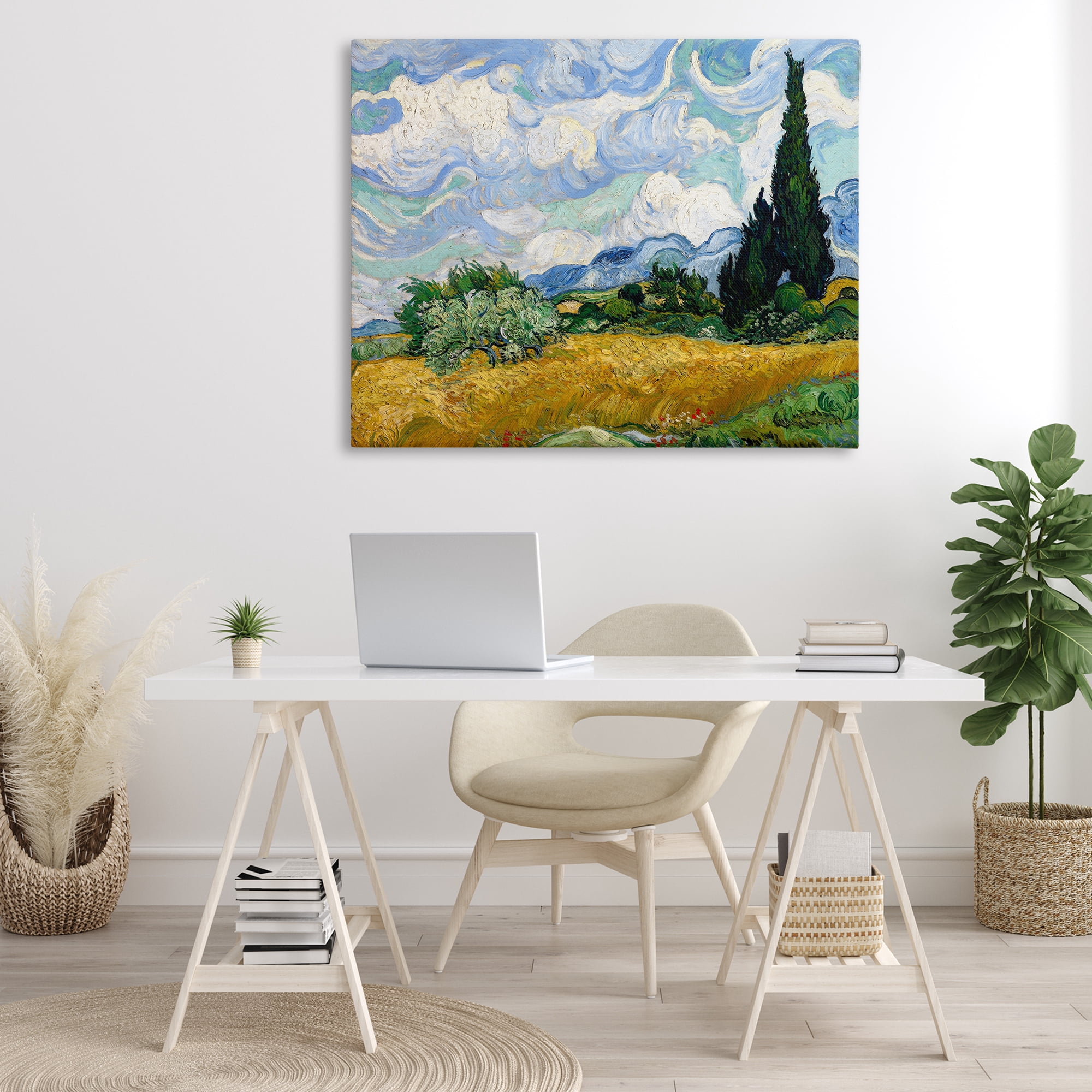 Stupell Industries Classical Wheat Field with Cypresses Landscape & Nature Painting Wrapped Canvas Art Print Wall Art, 48 x 36