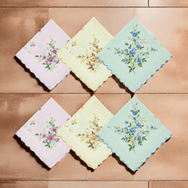Ladies Handkerchiefs for Women | 100% Cotton 6-Pack with Wavy Edges & Floral Prints, Assorted Colors