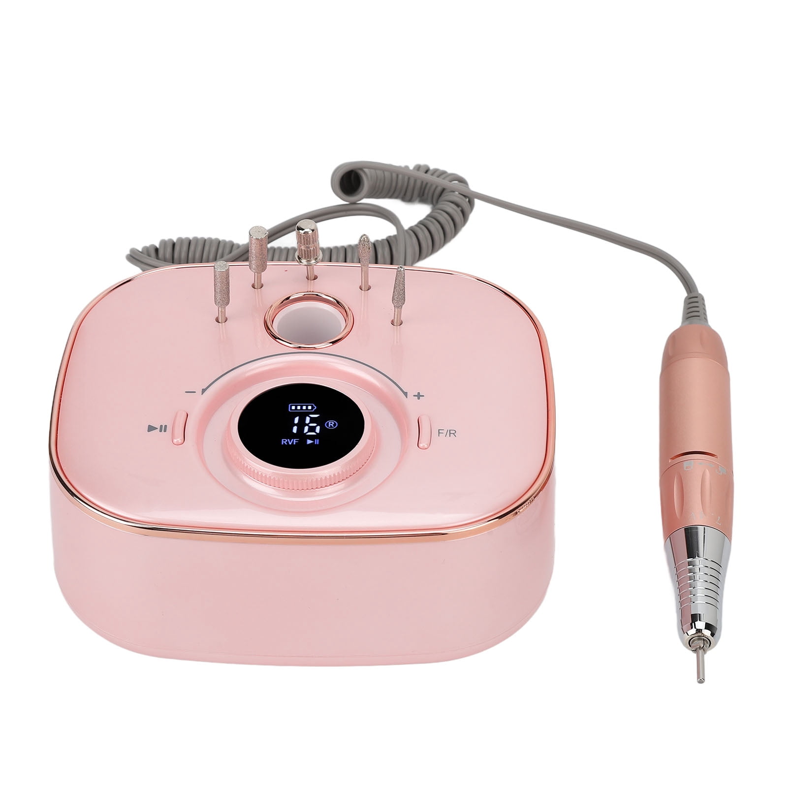Suodoka Nail Grinding Machine 35000RPM LED Low Noise Rechargeable Portable Rose Gold Nail Drill File Machine Kit (9.45 inches / 24 cm)