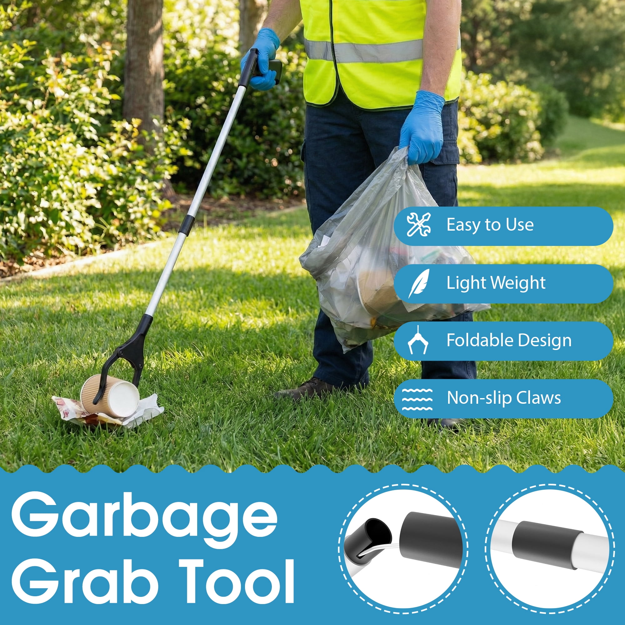 32" Grabber Reaching Tool, Grabber Reaching Assist Pick up Tool for Elderly, Lightweight Foldable Trash Claw Grabber Reaching Assist Tool Litter Picker for Trash Pick Up