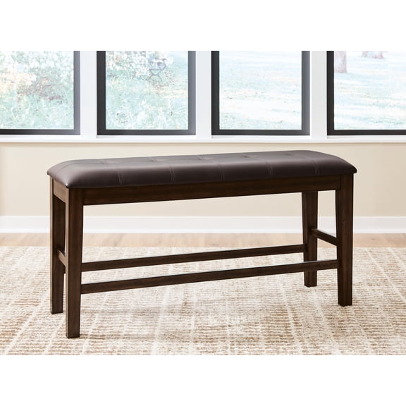 Signature Design by Ashley Haddigan Counter Height Upholstered Dining Bench, Button-Tufted Faux Leather Seat, Dark Brown Finish