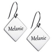 Personalized Women's Sterling Silver or Gold over Silver Square Dangle Earrings