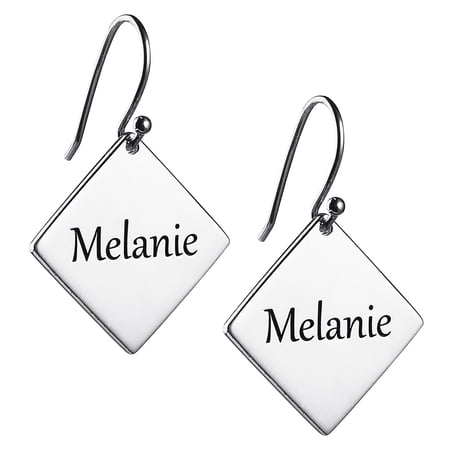 Personalized Women's Sterling Silver or Gold over Silver Square Dangle Earrings