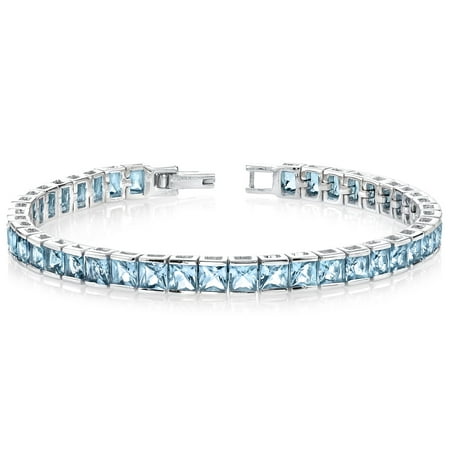 Engagement Princess Bracelet - 16.75 Carats Swiss Blue Topaz Tennis Bracelet Sterling Silver Princess Cut