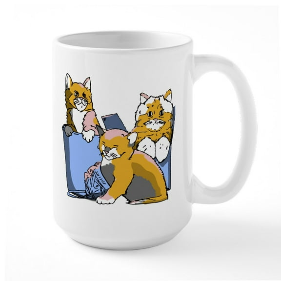 CafePress - Three Cats - 15 oz Ceramic Large White Nolvety Mug