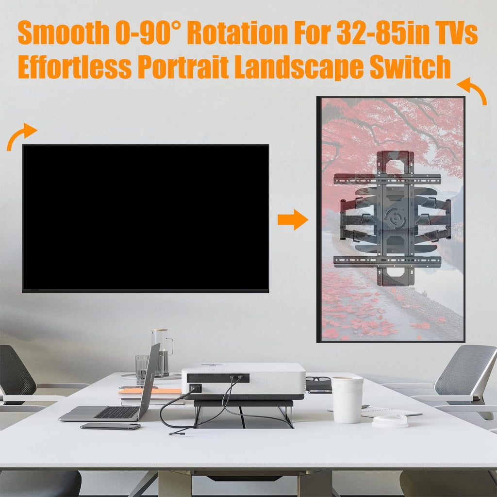 Adjustable TV Wall Mount Full Motion Rotation Tilt For 32-85 Inch TVs Heavy Duty Metal Construction Double Lock Safety