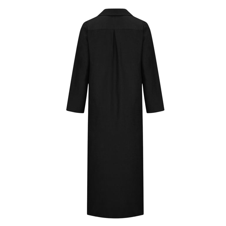 Lightweight Cotton Linen Maxi Shirt Dresses Women Casual Solid Button Down  Collared Pockets Long Sleeve Dress (Medium, Black) - Walmart.com