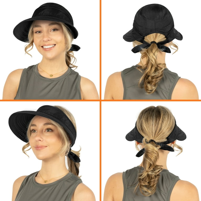 UPF 50+ Wide Brim Zip-Off Ponytail Visor Hat Foldable Travel Hiking SUN CUBE Womens Sun Hat Wide Brim UPF 50+ UV Protection, Zip  main image 4