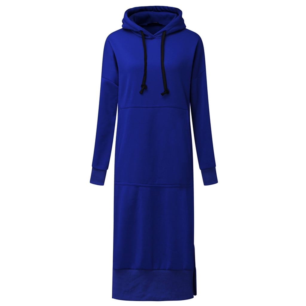 Skpblutn Women'S Sweatshirt Hoodies Winter Fall Casual Comfortable Tops Warm Hooded Baggy Pullover Over Long Dress Round Neckline Long Sleeve Plus Size Sweatshirts Blue M