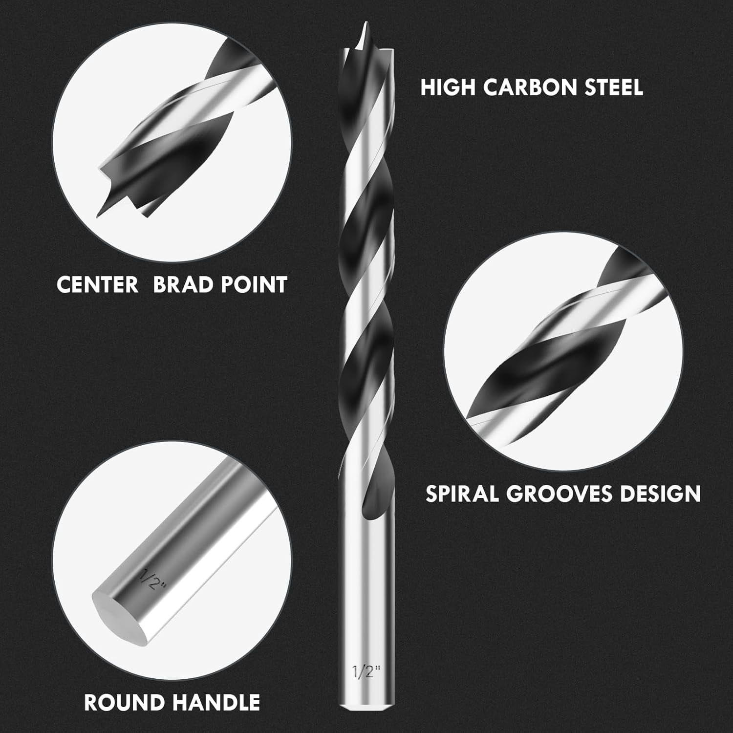FRKSMD-8MM Metric Brad Point Wood Drill Bit Set, 4Pcs Drill Bit Set with Double Flutes Design for Carpenter Woodworking and All Types of Wood