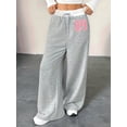 thumbnail image 4 of Women'S Wide Leg Baggy Sweatpants Side Striped Number Graphic Track Pants Gray S, 4 of 9