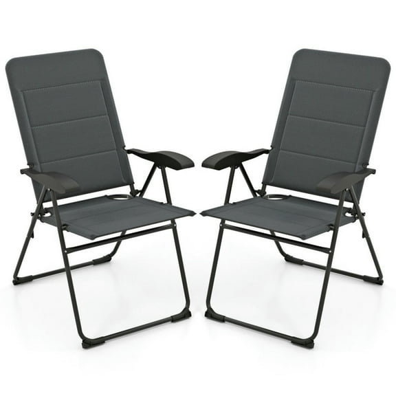 GVN Folding Chair, Patio Chair, 2 Pieces Outdoor Folding Patio Chairs with Adjustable Backrests for Bistro and Backyard-Gray