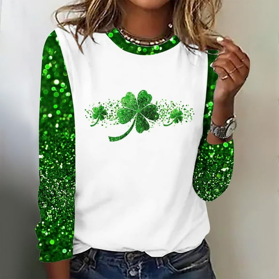 St Patricks Day Shirts Women, Long Sleeve Blouse, Crew Neck Shirt Tops Fashionable Womens St Patrick's Day Printed Round Neck Pullover Blouses Long Sleeved Casual Tops