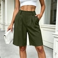 thumbnail image 2 of Women's High Waist Pleated Bermuda Shorts Loose Wide Leg Dressy Knee Length Suit Shorts with Pockets for office Casual Daily Wear Army Green, 2 of 6