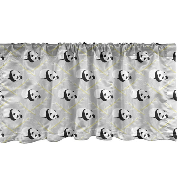 Ambesonne Panda Window Valance, Cartoon Animal Leafy Branches, 54" X 12", Grey Multicolor