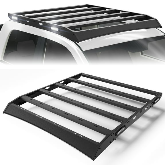 POFENZE Roof Rack for 2009-2018 Dodge Ram 1500 4th Gen Crew Cab Top Cargo Carrier with Side LED Lights