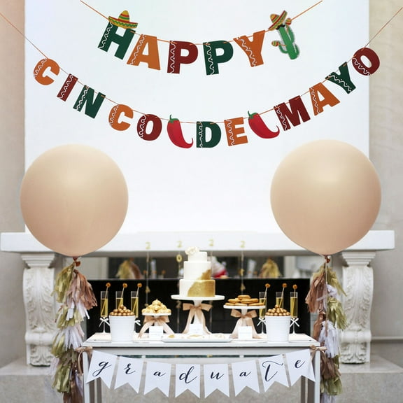 IBASETOY Happy Cinco De Mayo Banner Set Mexican Theme Party Assorted Color Decoration