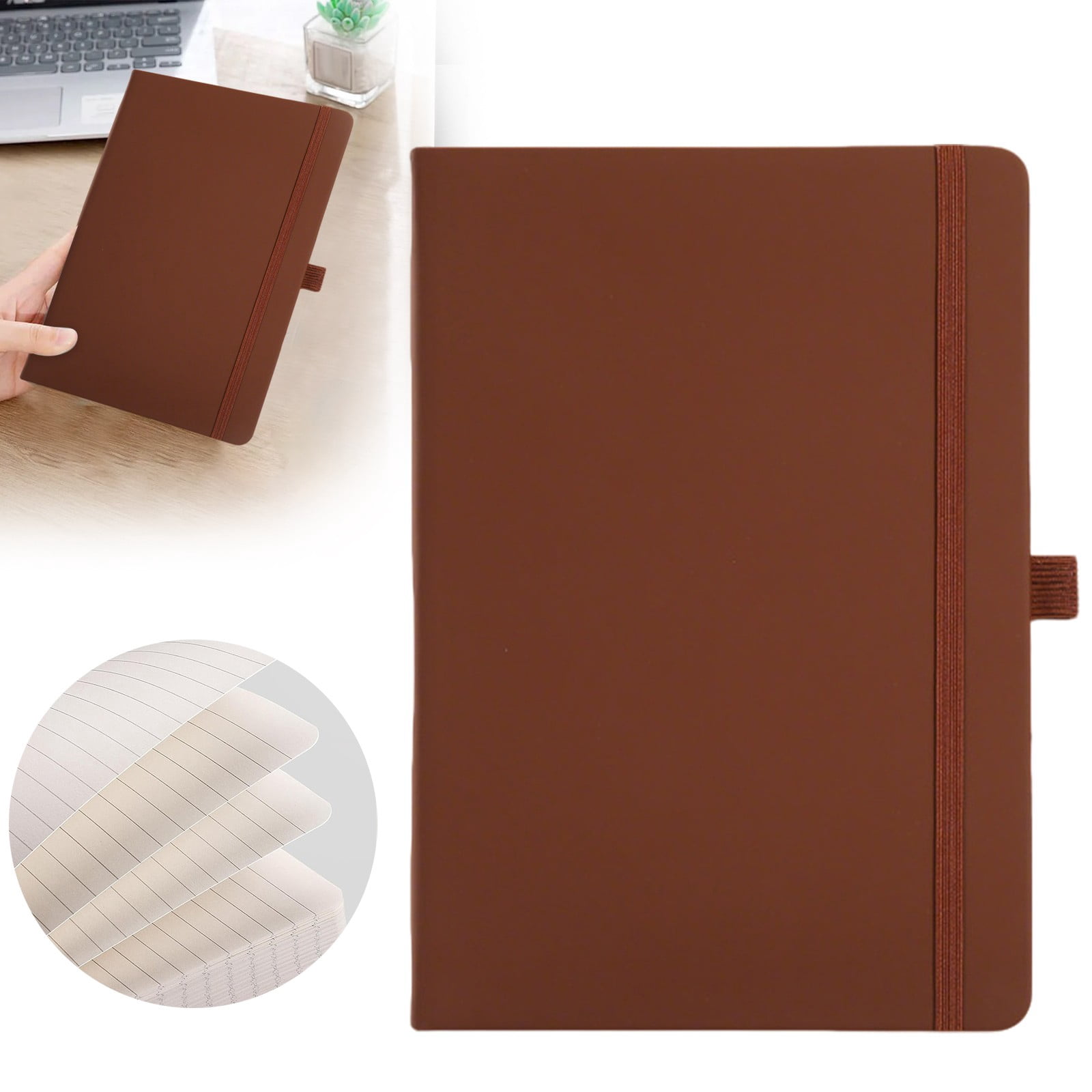 VKLU 1PC Coffee A5 Hardcover Journal, Premium 120GSM Lined Notebook, Acid-Free Thick Paper Lay-Flat Diary with Pen Holder