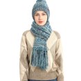 thumbnail image 4 of Warm Winter hat Scarf and touch Screen Glove set Women's hat neck scarf with wool lining - Lake Blue, 4 of 5