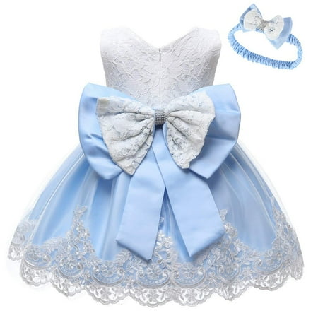 

Newborn Baby Girl Tulle Princess Wedding Dress Toddler Girls Formal Bowknot Baptism Birthday Gown with Headwear