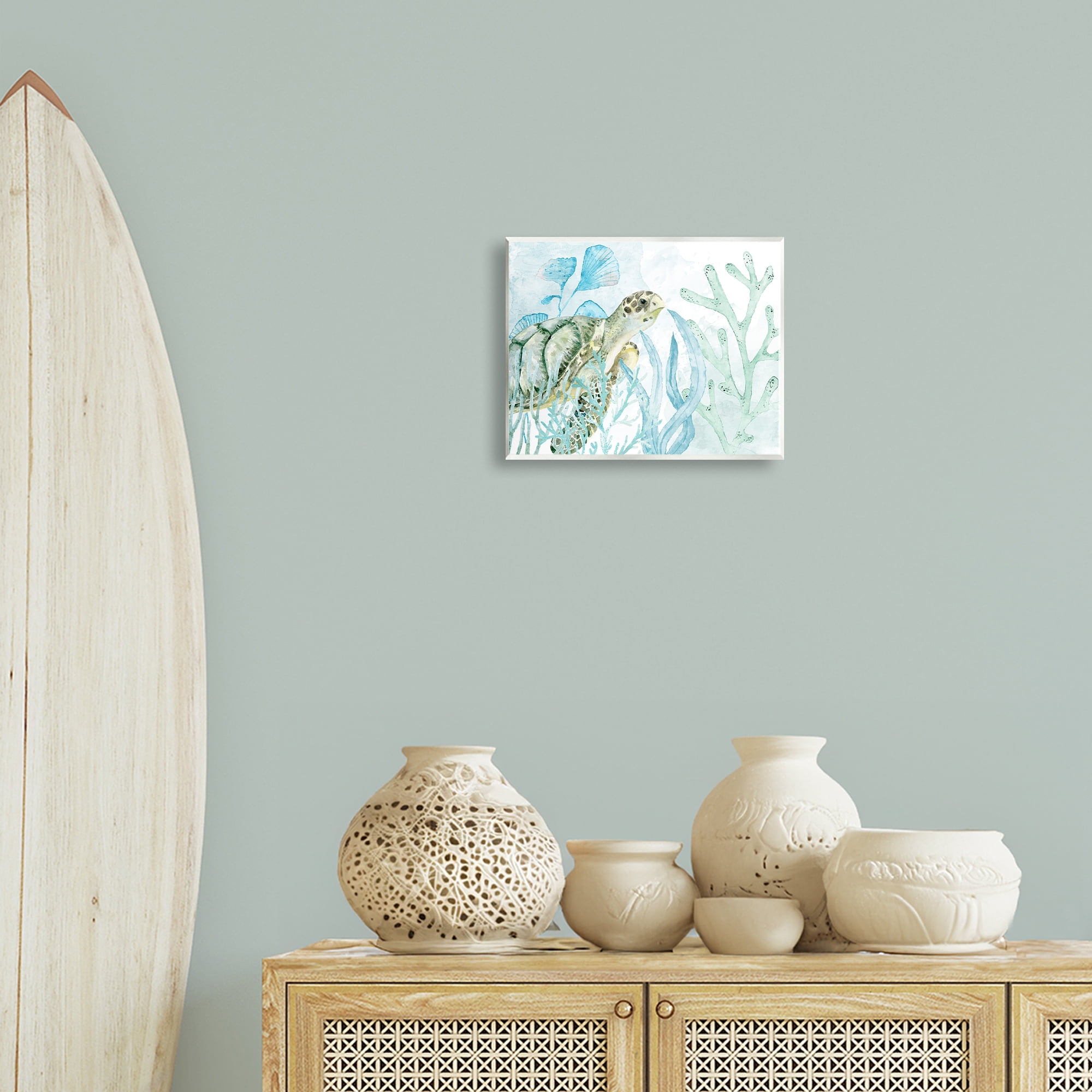 Stupell Industries Turtle in Watercolor Coral Animals Painting Unframed Art Print Wall Art, 14 x 11