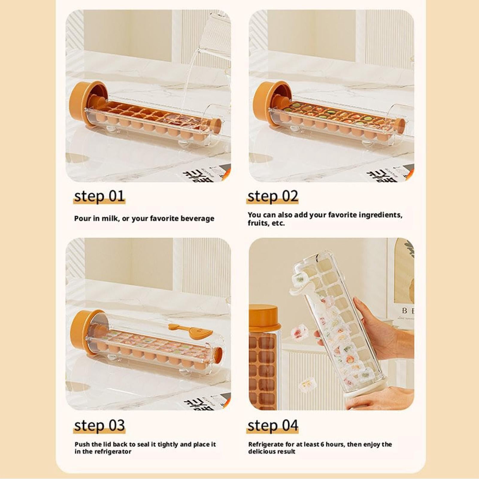 One Glass Ice Maker, One Hand Press Ice Cube Tray, Portable Glass Ice Maker with Storage Container,Press Ice Tray Mold, Square Ices Tray Cup for Whiskey, Cocktails, Coffee, Home Crafts