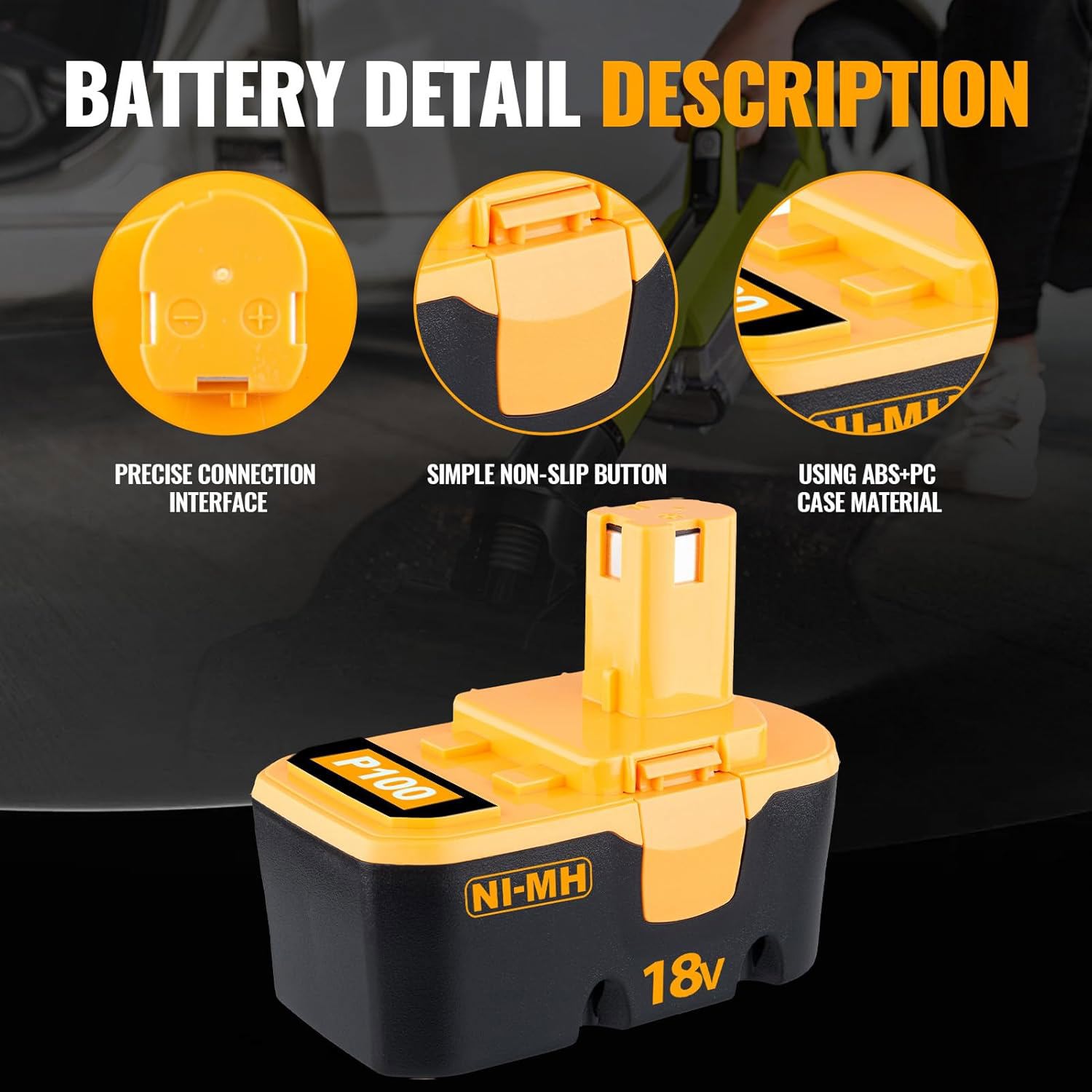 2Packs 4800mAh P100 Battery Replacement for Ryobi 18V Battery NI-MH P101 ABP1803 BPP1820 1322401 1400672 13022 Battery