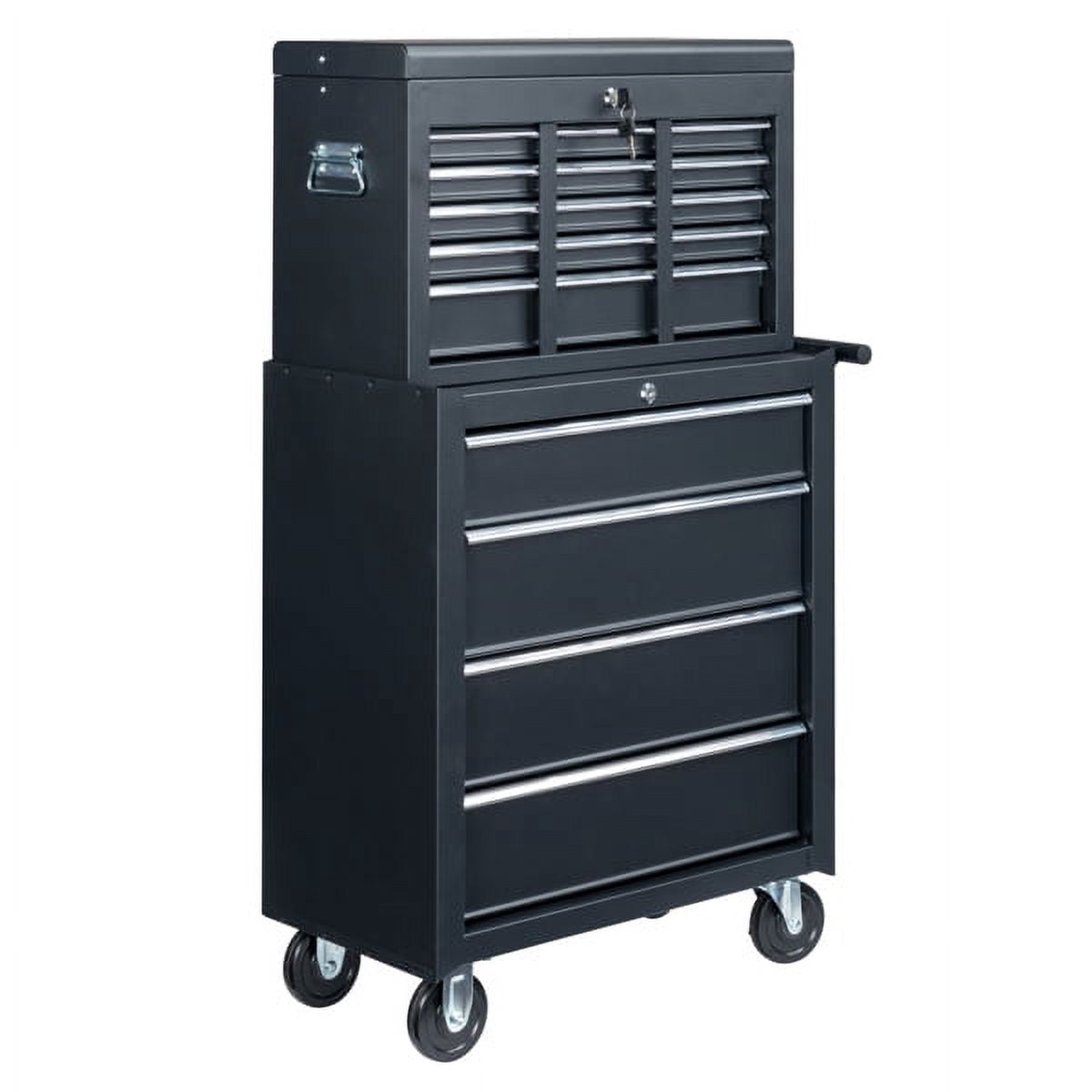 Black Heavy-Duty Steel Tool Cabinet with 5 Drawers & Wheels – 61.8cm Professional Industrial Tool Storage for Workshop, Garage, Auto Repair