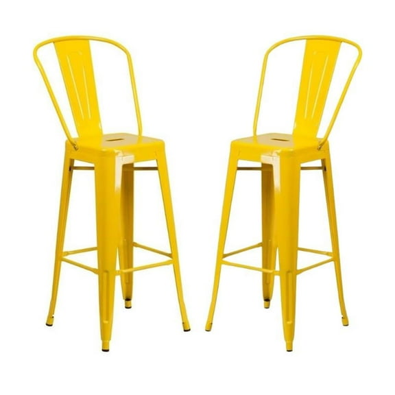 Home Square 30" Metal Steel Bar Stool in Yellow Finish - Set of 2