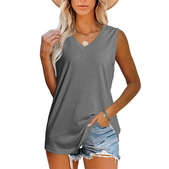 Women's Light Gray XXXL Sleeveless V-Neck Tank Top - Pure Color, Comfortable & Charming Rarida