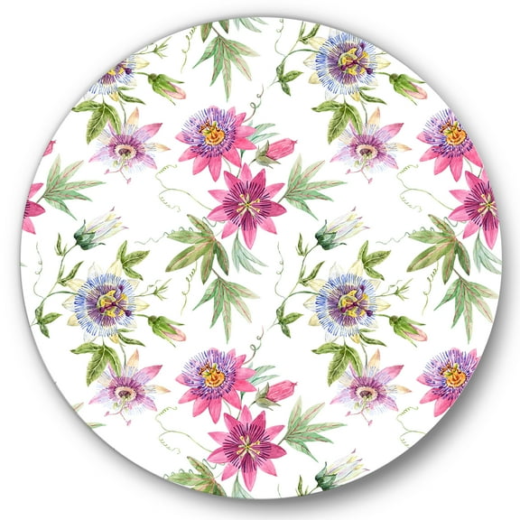 Designart 'Pink Passionflower Flowers and Petals' Traditional Circle Metal Wall Art 36x36 - Disc of 36