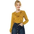 thumbnail image 3 of MODA NOVA Junior's Ruffle Neck Long Sleeve Vintage Heart Polka Dots Blouse Tops Yellow L, 3 of 7