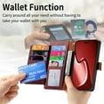 thumbnail image 4 of For iPhone 16 Pro Leather Phone Case Wallet Zipper Pocket Pouch Folio Flip Cover Kickstand, Multi Anti-theft Card Holder Cash Slot, Double Magnetic Buckle, Wrist Lanyard,Red,For iPhone 16 Pro, 4 of 12