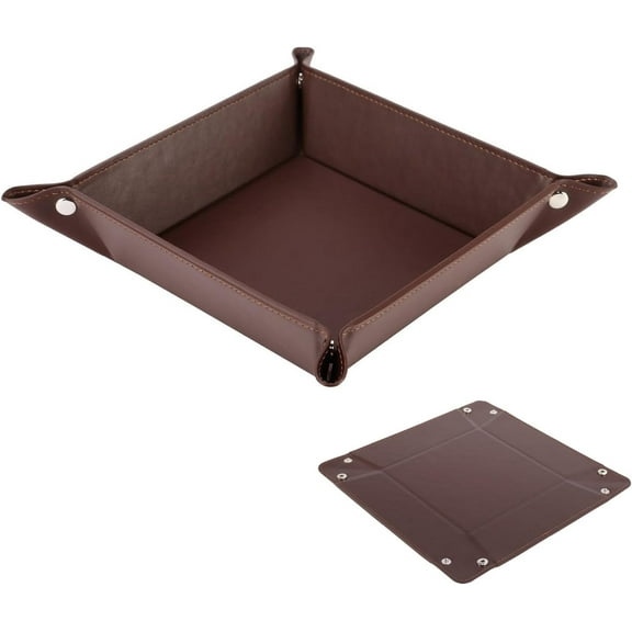 Leather Tray,Valet Tray for Men, Fit Addition to Your Nightstand or Office Space,for Key, Phone, Coin, Wallet, Watches, and More,Leather Desk Organizer(Brown)